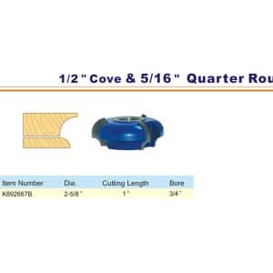 1/2 Cove and 5/16 Quarter Round Shaper Cutter - woodshopbits.com Blue Tornado B 3/4 | D 2-5/8 | CL 1