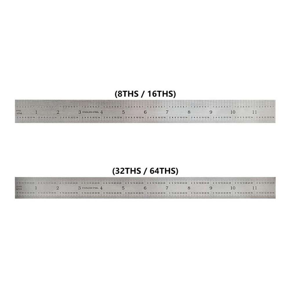 12-Inch Precision 4R Rigid Stainless-Steel Ruler - (1/8 Inch, 1/16 Inch, 1/32 Inch, 1/64 Inch)