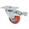 Swivel Plate Wheel Casters Double Lock Stem Brake with Red Polyurethane Wheels, 220-Pound