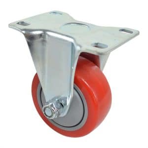 Fixed Rigid Plate Wheel Casters with Red Polyurethane Wheels, 220-Pound