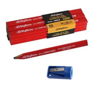 Carpenter's Pencil Sharpener & 7 Inch Long x 9/16 Inch Wide Pack of 12 Pencils Kit