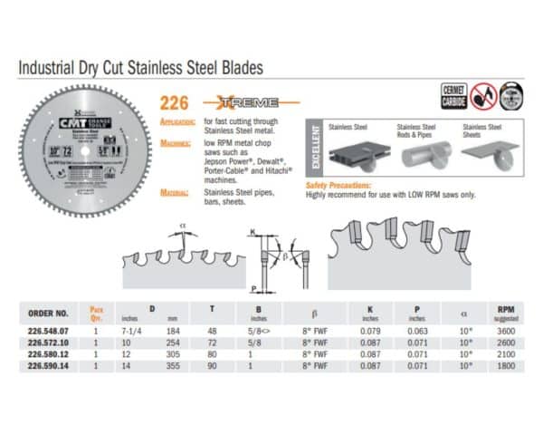 Chrome Industrial Dry Cut Stainless Steel Saw Blades - woodshopbits.com CMT