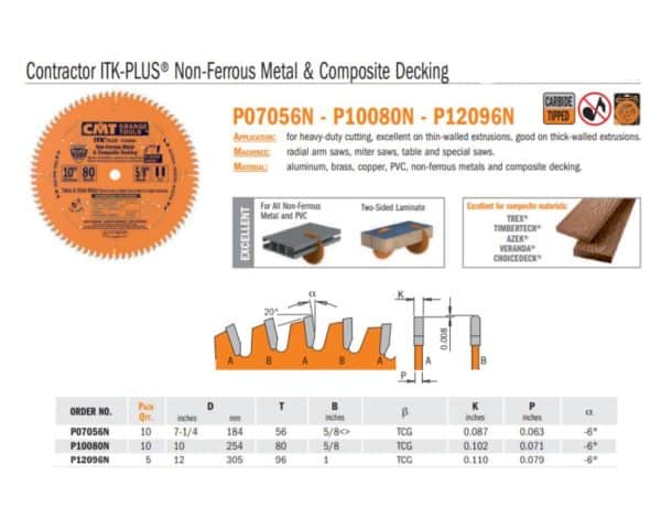Contractor ITK-PLUS Non-Ferrous Metal and Composite Decking Saw Bladess - woodshopbits.com CMT