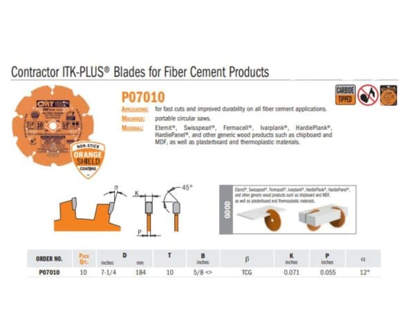 Contractor ITK-PLUS Blades for Fiber Cement Products - woodshopbits.com CMT