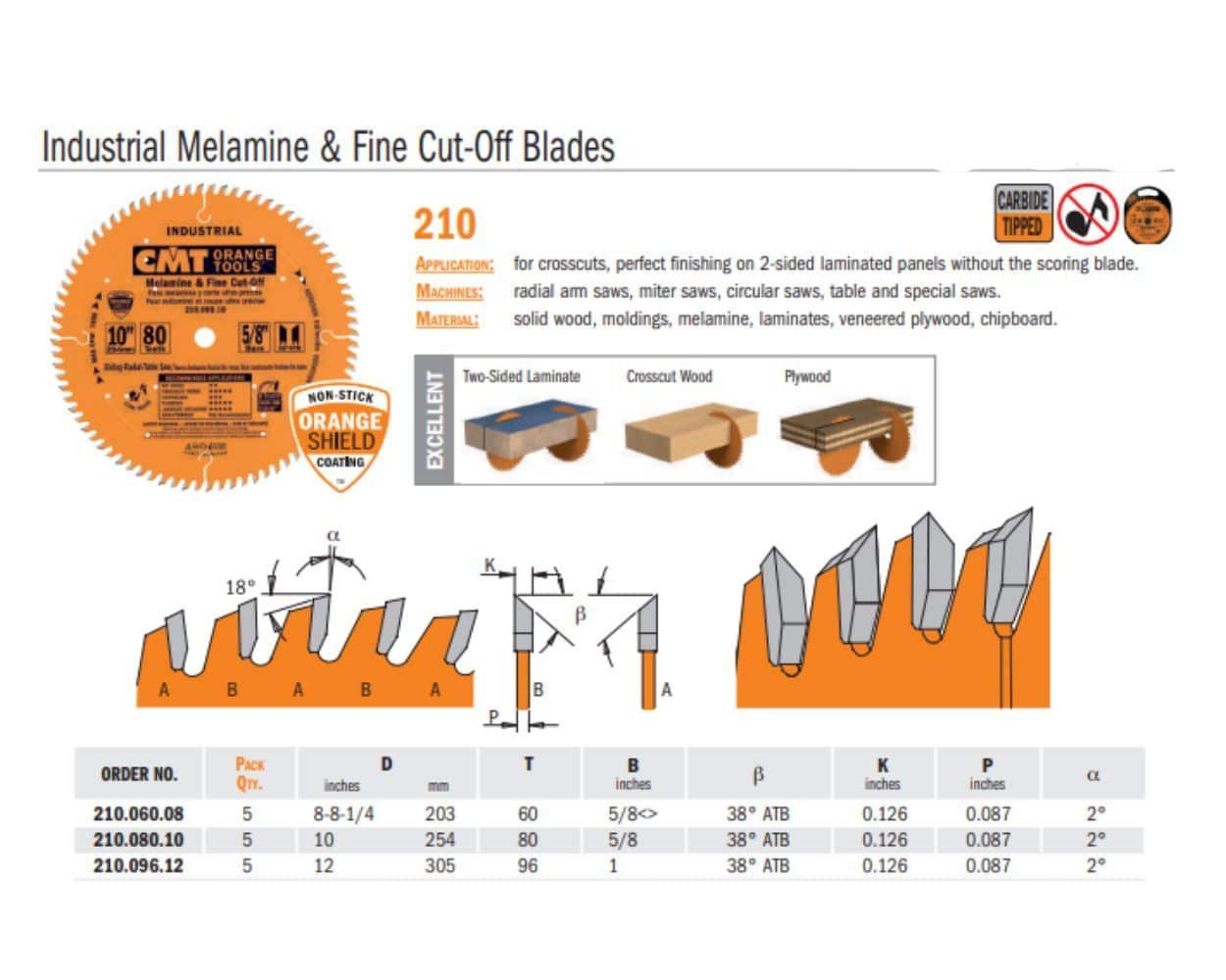 Industrial PTFE-Coated Melamine and Fine Cut-Off Saw Blades