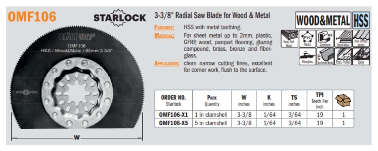 CMT Orange Tools Multi-Tool 3-3/8 Inch Radial Saw Blade for Wood  Metal
